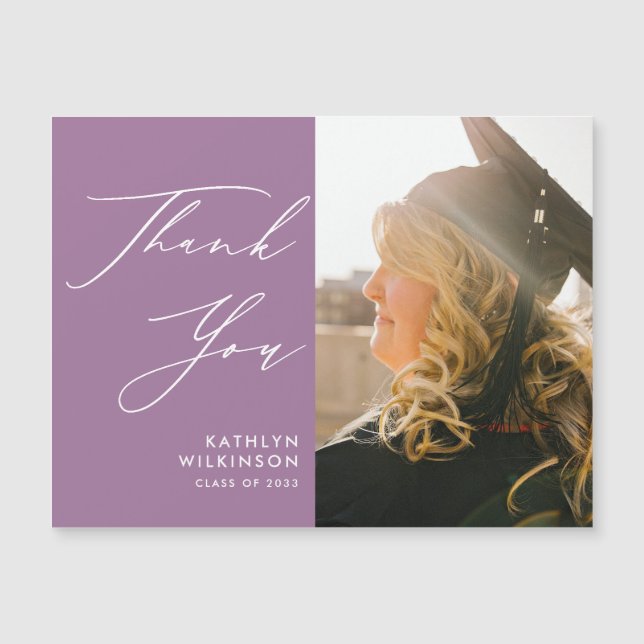 Mauve Elegant Script Simple Graduation Thank You (Front)