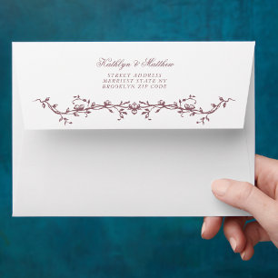 Mauve Elegant Vintage Floral Wedding Envelope