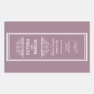 Mauve Elegant Wedding Monogram Wine Bottle Rectangular Sticker