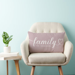 Mauve Family Heart Script Monogram Lumbar Cushion