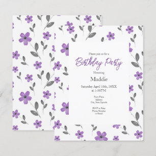 Mauve Five Petal Watercolor Flowers Pattern Invitation
