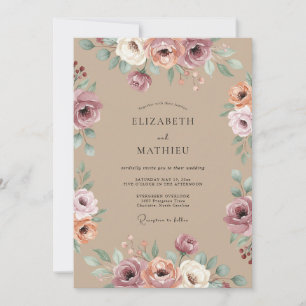 Mauve Floral Arch Flourish Wedding Invitation