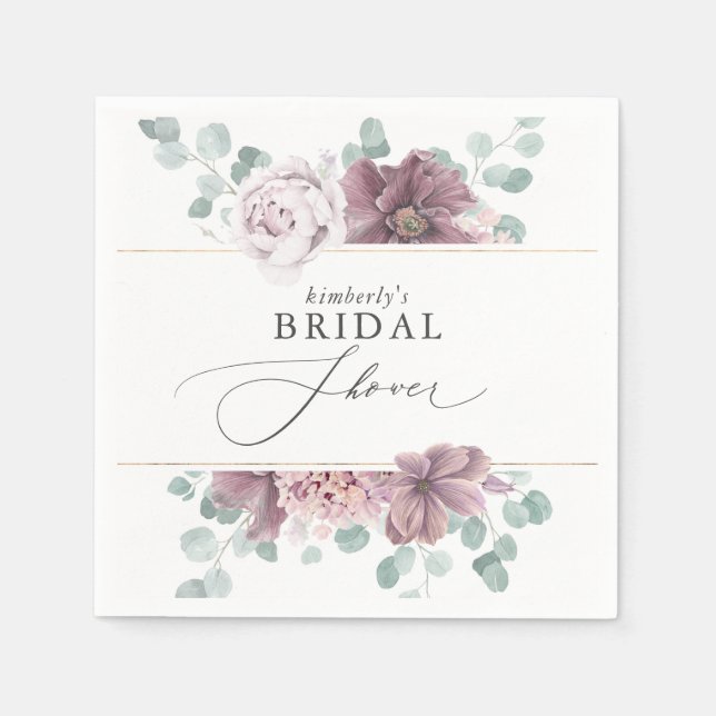 Mauve Floral Baby / Bridal Shower Napkin (Front)