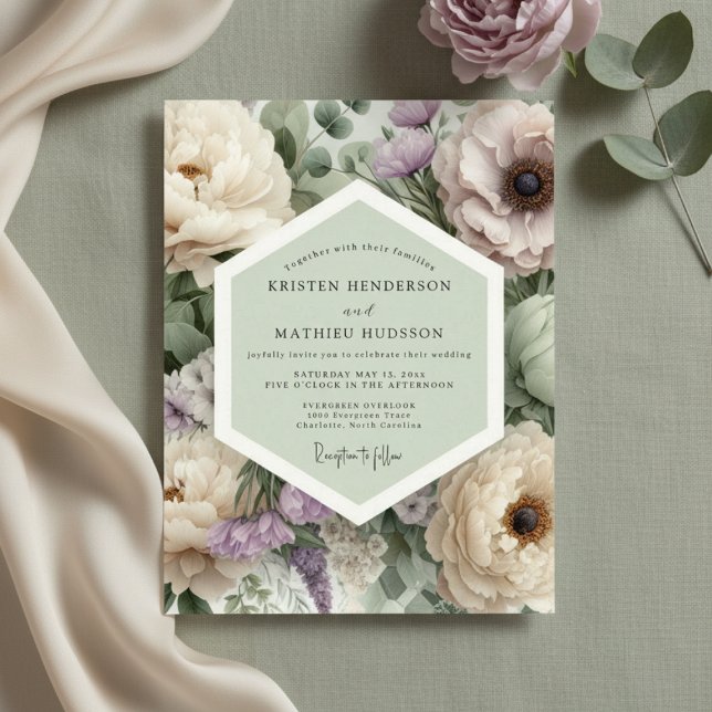 Mauve Floral Botanical Romance Wedding Invitation (Creator Uploaded)