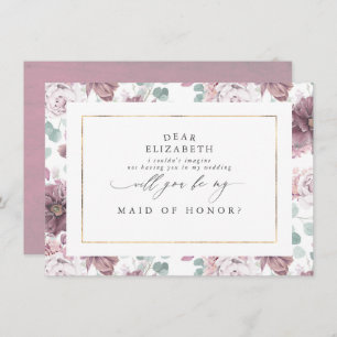 Mauve Floral Bridesmaid Maid of Honour Proposal Invitation