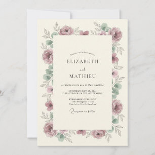 Mauve Floral Flourish Wedding Invitation