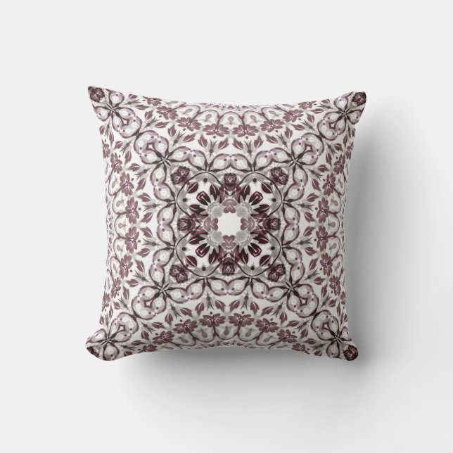 Mauve Floral Geometric Cushion (Front)