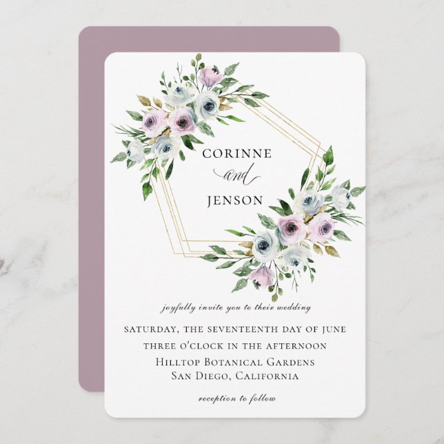 Mauve Floral Geometric Wedding Invitation (Front/Back)