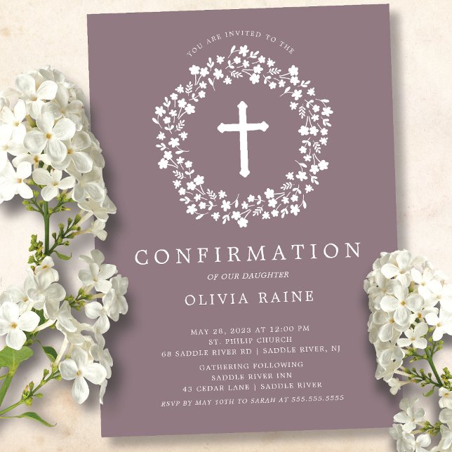 Mauve Floral Girls First Confirmation Invitation (Creator Uploaded)