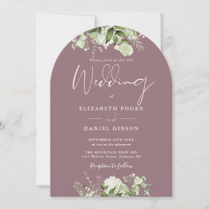 Mauve Floral Greenery Monogram Wedding Arch Invitation