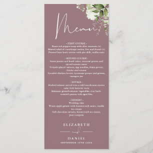 Mauve Floral Greenery Monogram Wedding Dinner Menu