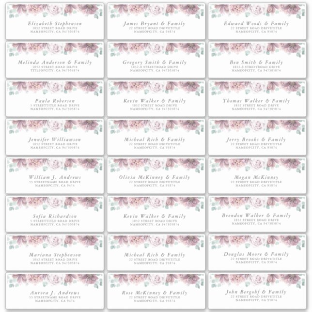 Mauve Floral Individual Guest Address Labels (Front)