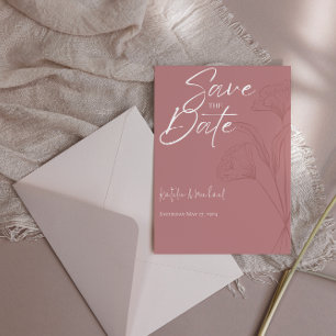 Mauve Floral Line Art Wedding Save the Date