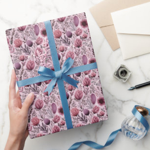 Mauve Floral Meadow Spring Flowers Gift Wrap