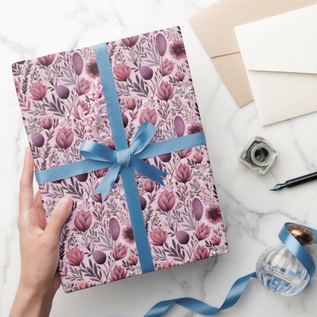 Mauve Floral Meadow Spring Flowers Gift Wrap (Gifting)