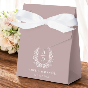 Mauve Floral Monogram Wedding Crest Modern Favour Box