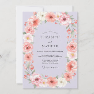 Mauve Floral Oval Wreath Wedding Invitation