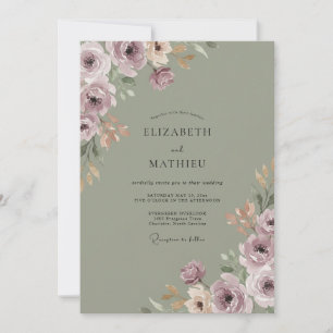 Mauve Floral Painterly Flourish Wedding Invitation