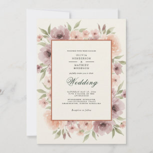 Mauve Floral Romantic Wedding Invitation