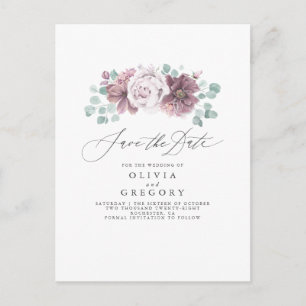 Mauve Floral Save The Date Announcement Postcard