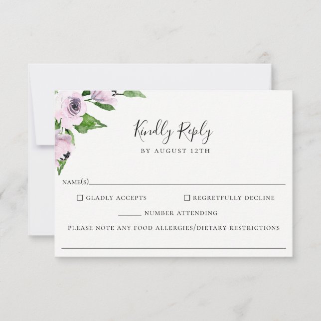 Mauve Floral Wedding Food Allergy RSVP Card (Front)
