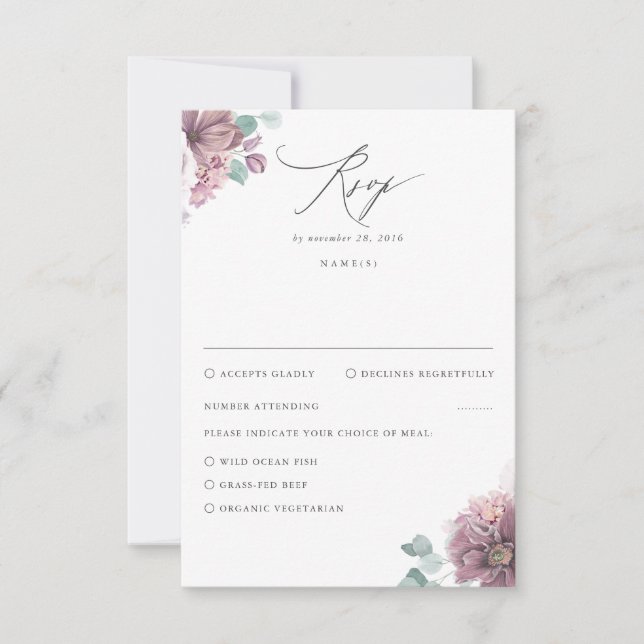 Mauve Floral Wedding RSVP (Front)