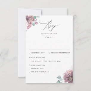 Mauve Floral Wedding RSVP Card