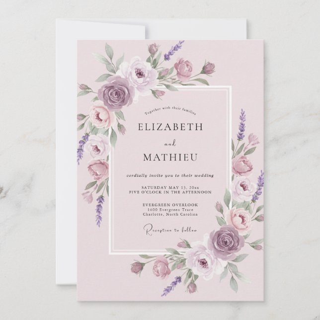 Mauve Flourishing Spring Wedding Invitation (Front)