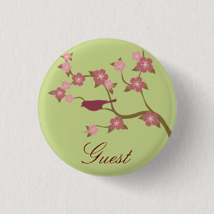 Mauve Flower Bird Custom Event Button Green