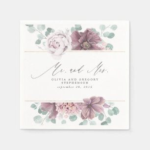 Mauve Flowers Elegant Botanical Mr and Mrs Napkin