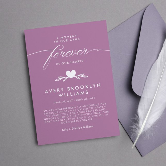 Mauve Forever In Our Hearts Baby Memorial Invitation (Creator Uploaded)