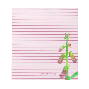 Mauve Foxglove Flower Pink Lined Personalised Notepad
