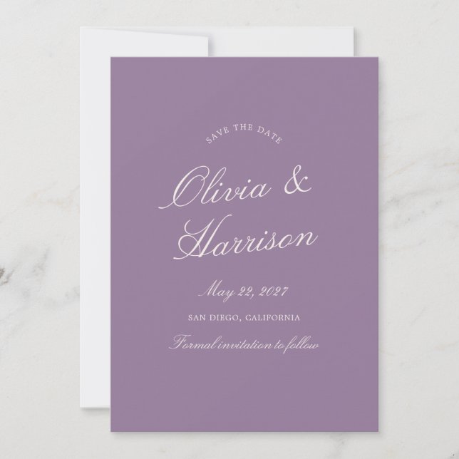 Mauve Garden Calligraphy Save The Date Card (Front)