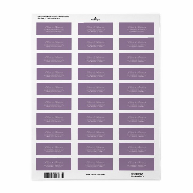 Mauve Garden Wedding Return Address Label (Full Sheet)