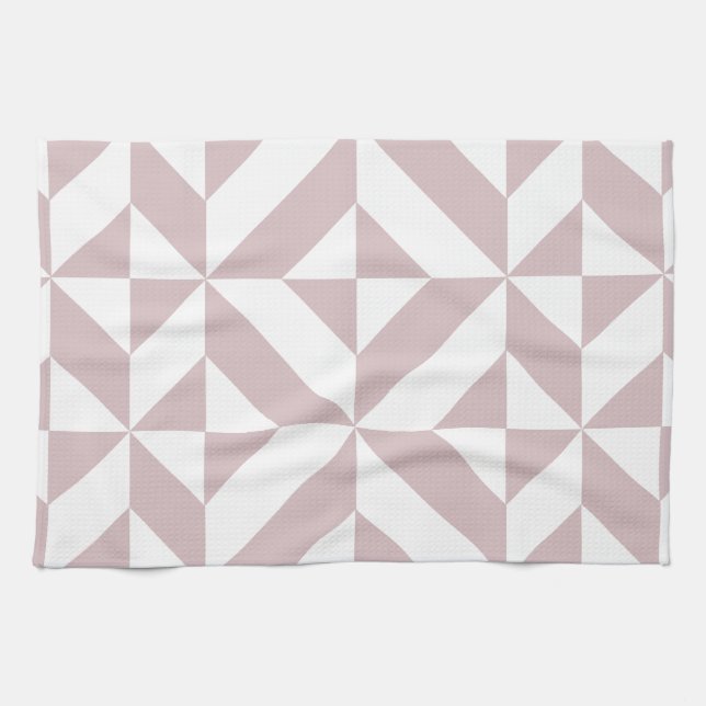 Mauve Geometric Deco Cube Pattern Tea Towel (Horizontal)