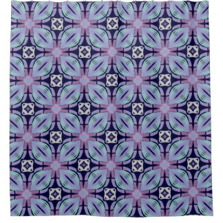 Mauve Geometric Floral on dark Blue  Shower Curtain