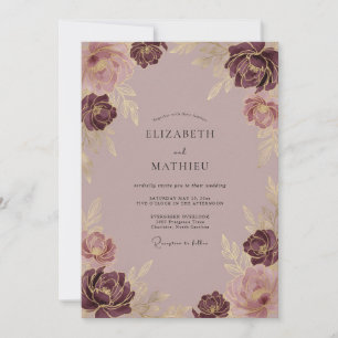Mauve Gilded Bloom Wedding Invitation