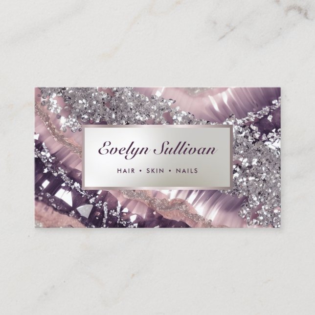 Mauve glitter marble business card (Front)