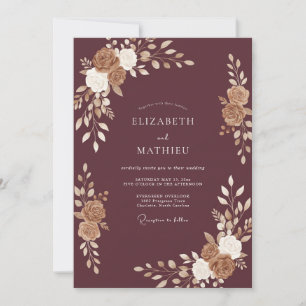 Mauve Gold Leaf Wedding Invitation