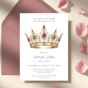 Mauve Gold Princess Crown Fairytale Birthday Party Invitation