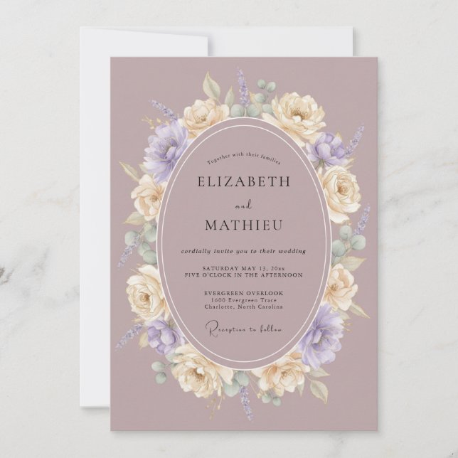 Mauve Graceful Botanical Wedding Invitation (Front)