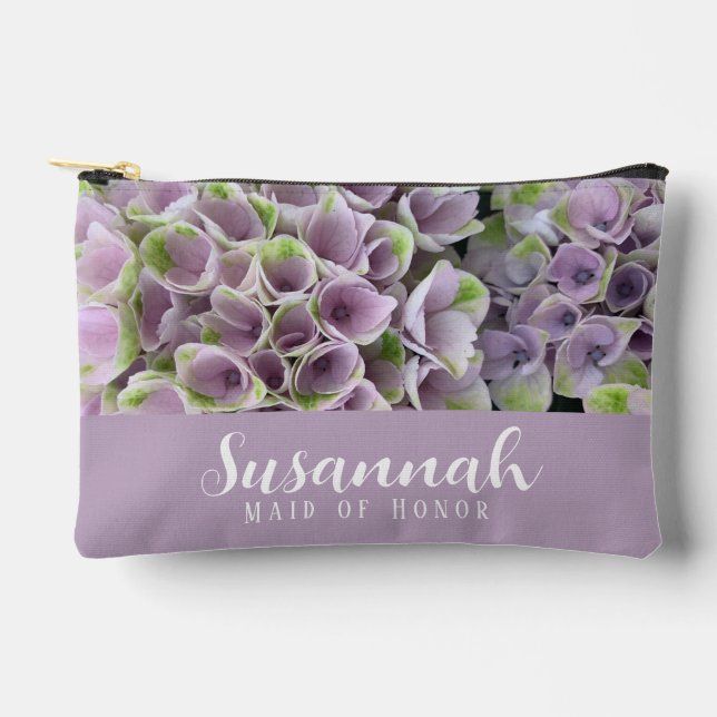 Mauve & Green Hydrangea Floral Accessory Pouch (Front)