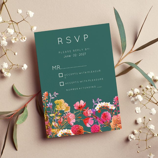 Mauve green orange pink yellow summer RSVP  Invitation (Mauve green orange pink yellow summer RSVP)