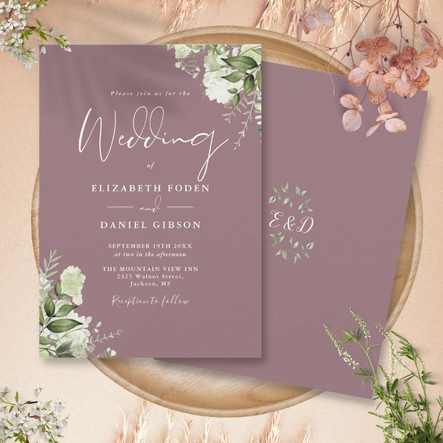 Mauve Greenery Floral Monogram Wedding Invitation (Mauve Greenery Floral Monogram Wedding Invitation)