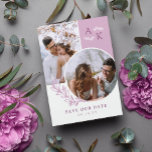 Mauve Greenery Overlapping Photos Save The Date<br><div class="desc">Double sided save the date card in white and mauve with your initials,  overlapping photos,  and greenery with clean elegant fonts. Photo save the date card with a modern design personalised with your monogram and photos,  two on one side and one on the other.</div>