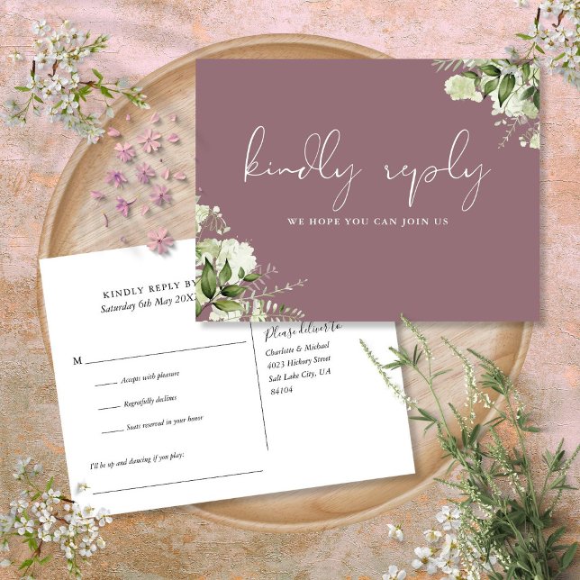 Mauve Greenery Song Request RSVP Postcard (Mauve Greenery Song Request RSVP Postcard)