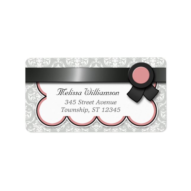 Mauve & Grey Damask Personalised Address Labels (Front)