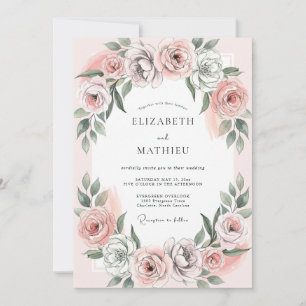 Mauve Grey Leafy Wedding Invitation