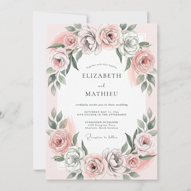 Mauve Grey Leafy Wedding Invitation (Front)
