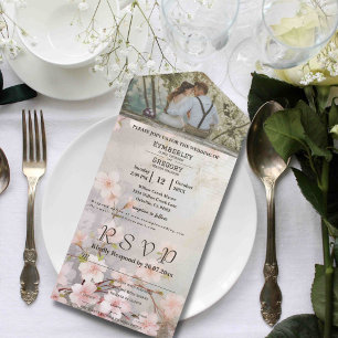 Mauve Grey Pink Cherry Blossom Photo Website All In One Invitation
